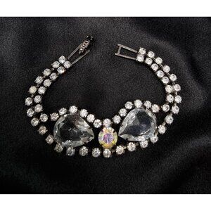 Vintage 1950's-1960's Rhinestone Bracelet With Teardrop Crystals & Aurora Boreal